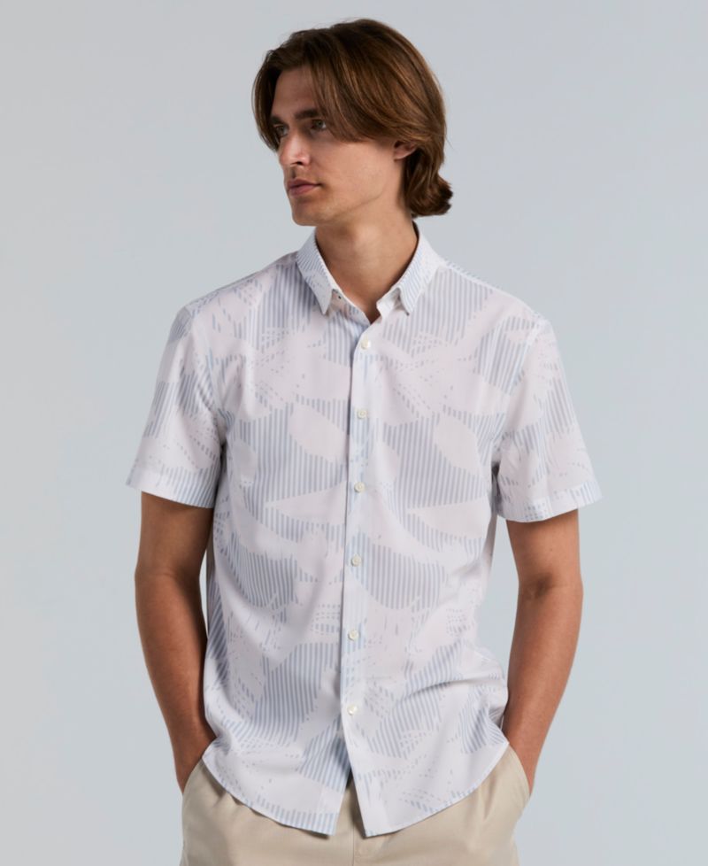 Men's Slim-Fit Feather Print Short-Sleeve Shirt