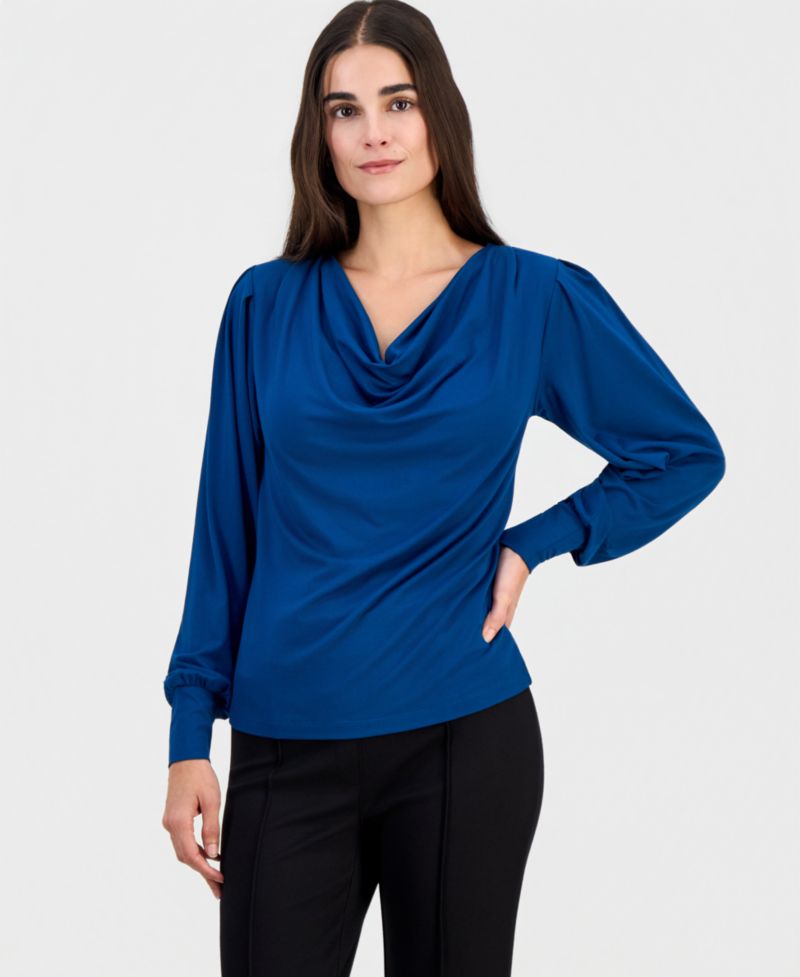 Women's Cowl-Neck Balloon-Sleeve Top