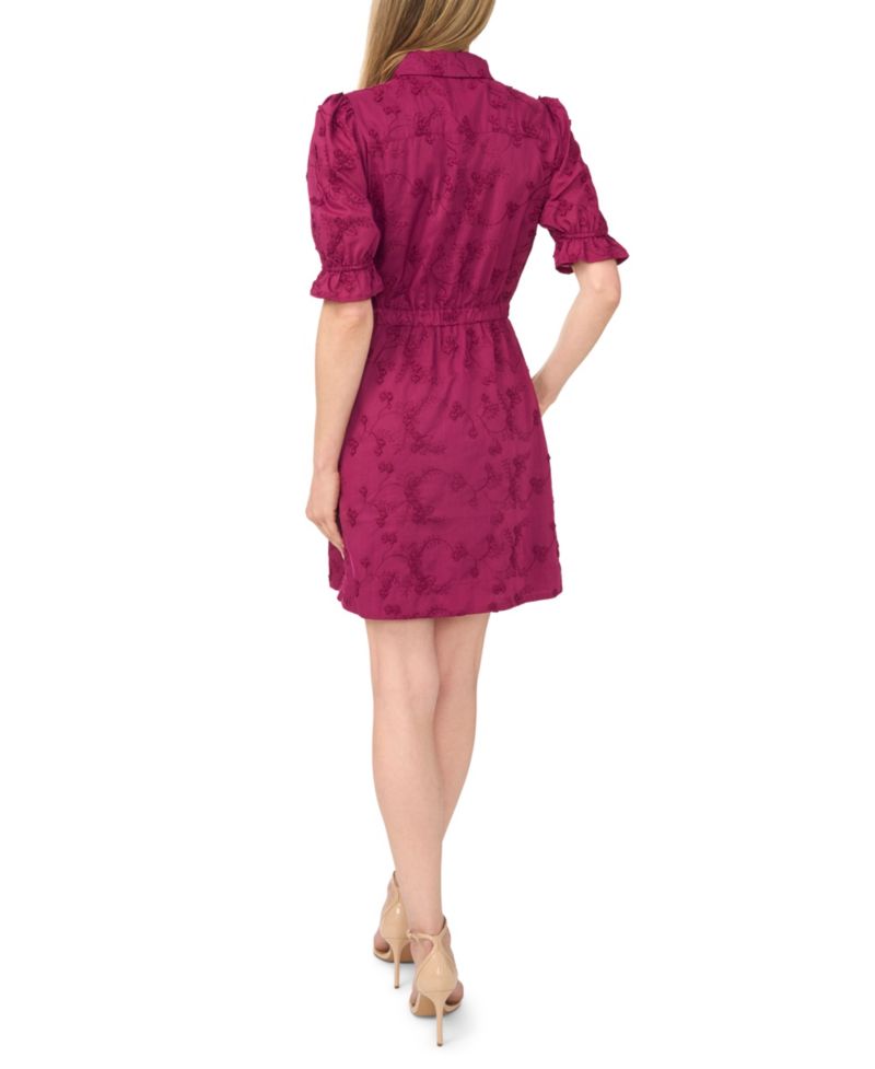 Women's Short-Sleeve Mini Shirt Dress with Elastic Waist