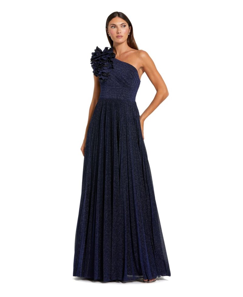 Women's One-Shoulder Pleated Ruffle Gown