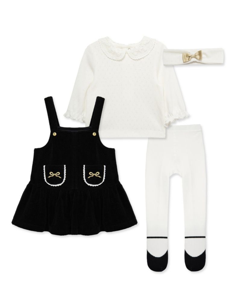 Baby Girls' Bow Embellished Jumper, Top, Tights and Headband, 4-Piece Set