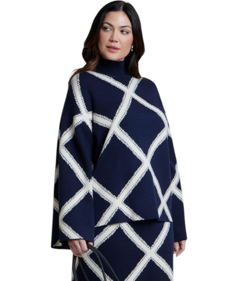 Women's Mock Neck Intarsia Sweater