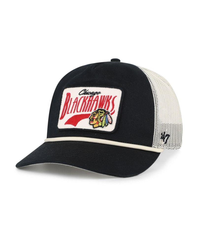 Men's '47 Black Chicago Blackhawks Emmett Heavy Twill Trucker Hitch Rope Adjustable Hat