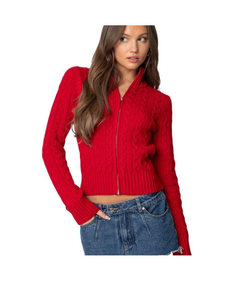 Women's Ryn Zip Up Cable Knit Cardigan