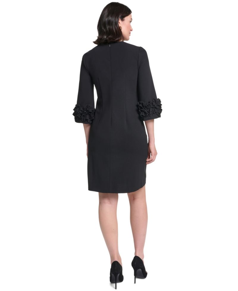Petite Ruffle-Sleeve Jewel Neck Dress