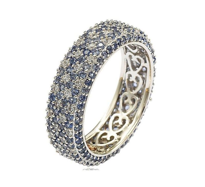 Sterling Silver Sapphire Pave Eternity Band Ring