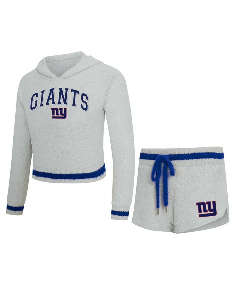 Women's 2-Piece Gray New York Giants Whitley Long Sleeve Hoodie Top and Shorts set