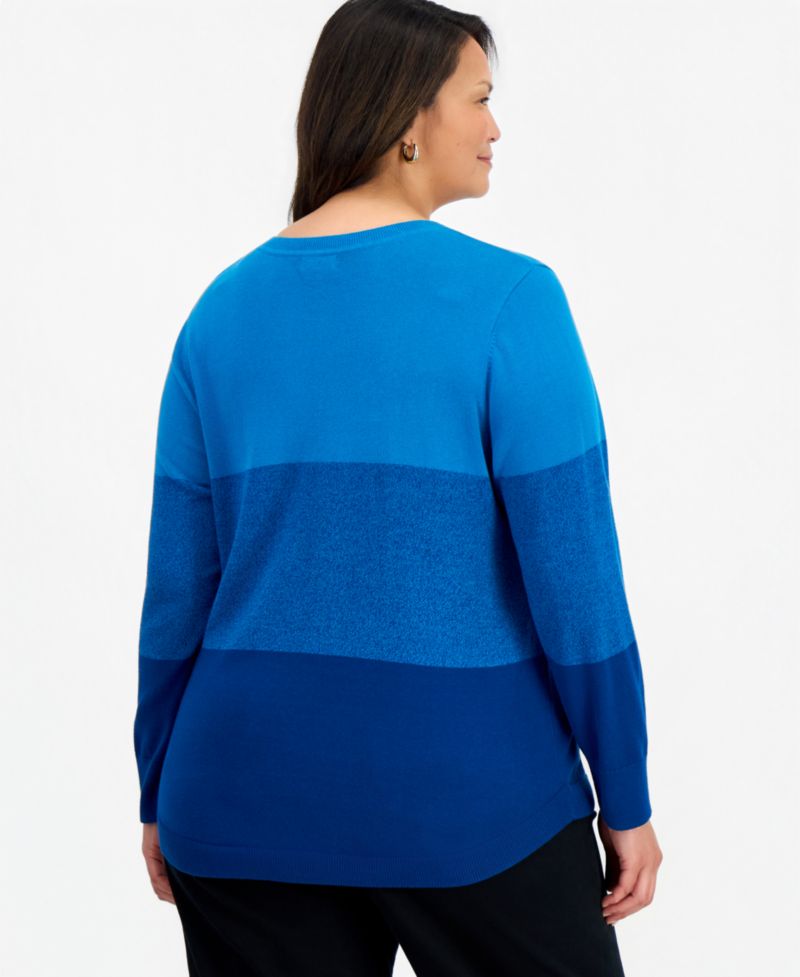 Petite Cotton Colorblocked Curved-Hem Sweater