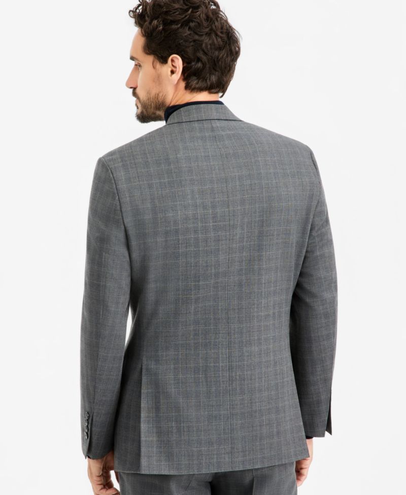 Men's Classic-Fit Gray & Blue Check Suit Separate Jacket