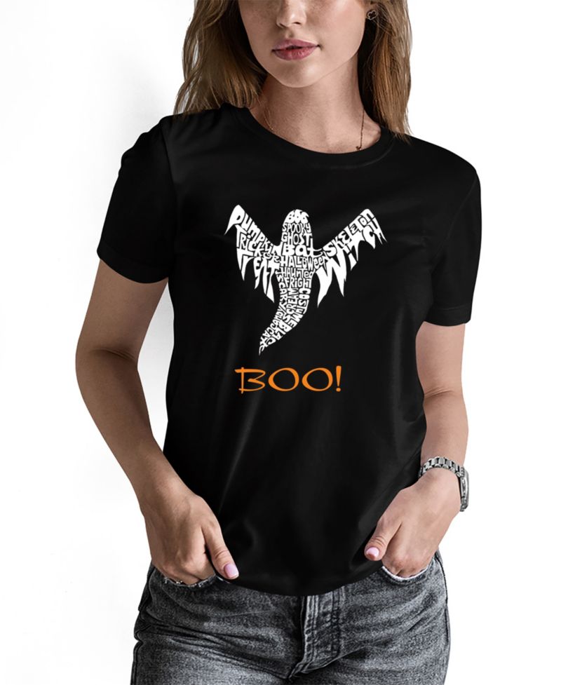 Women's Halloween Ghost Word Art Short Sleeve T-shirt