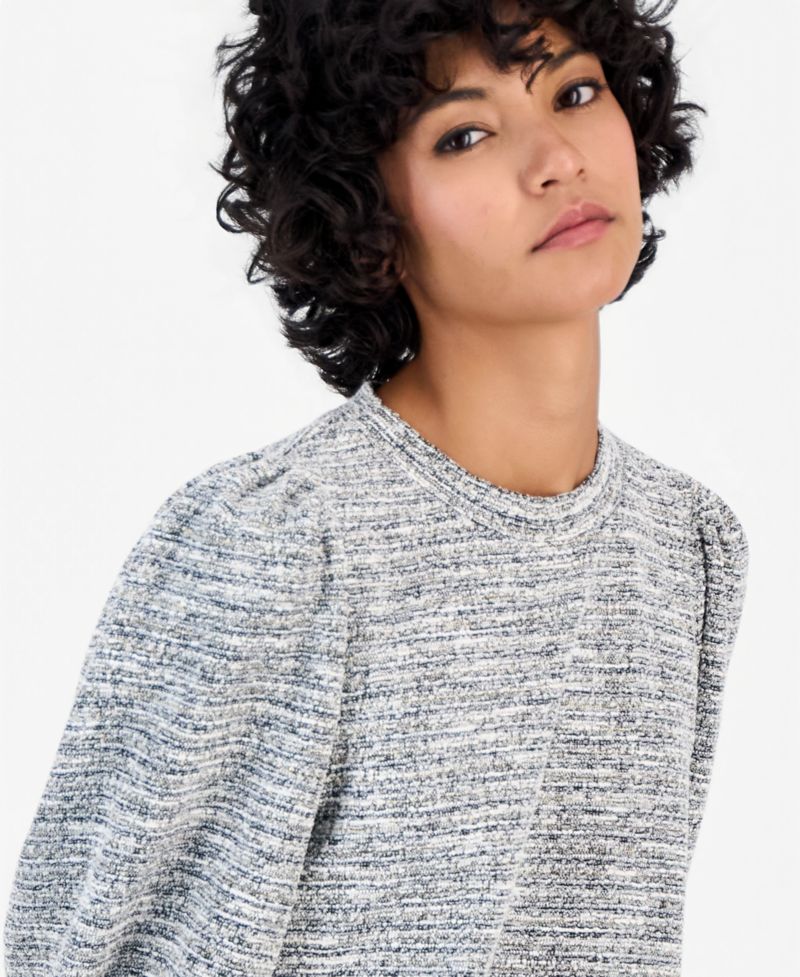 Petite 3/4-Balloon Sleeve Boucle-Knit Top