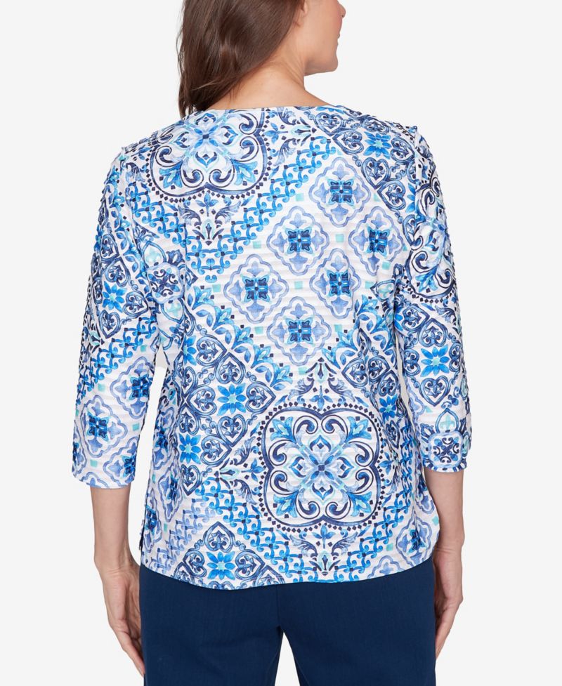 Women's Mykonos Aegean Tile V-Neck Top