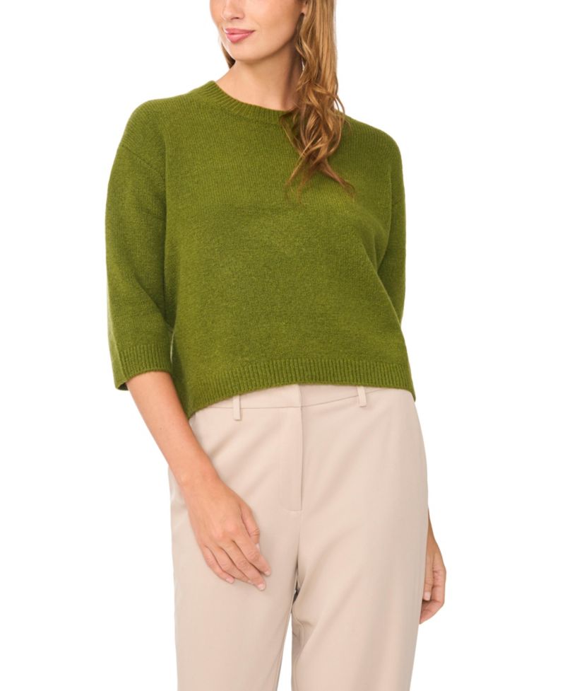 Women's 3/4-Sleeve Crewneck Pullover Sweater