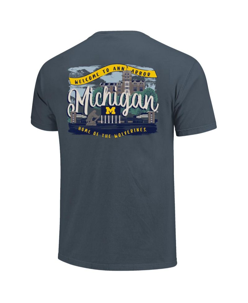 Women's Navy Michigan Wolverines Comfort Colors Campus Scene Drawing Script T-Shirt