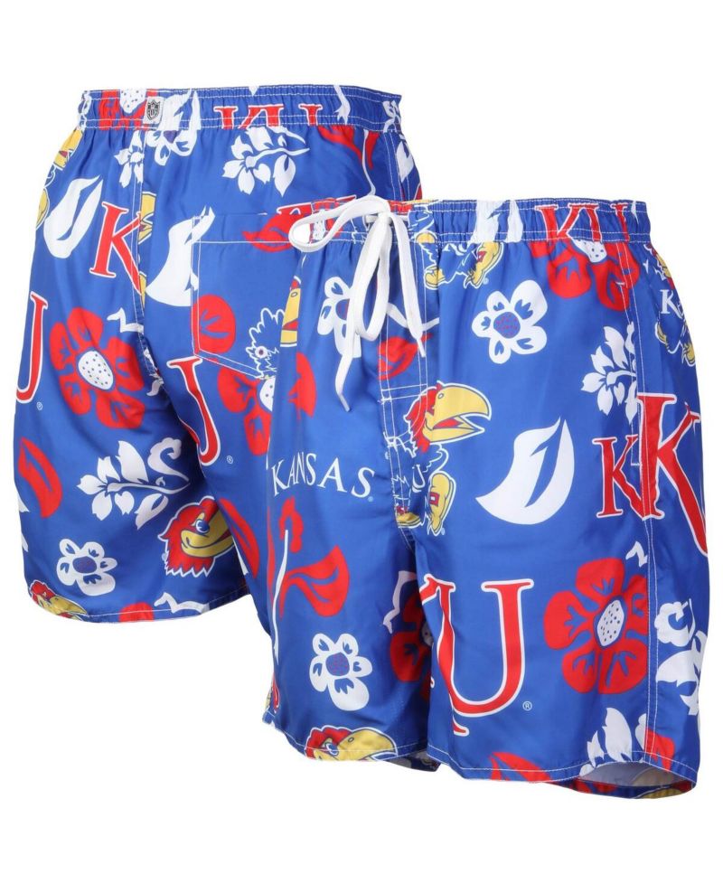 Men's Royal Kansas Jayhawks Floral Volley Logo Swim Trunks