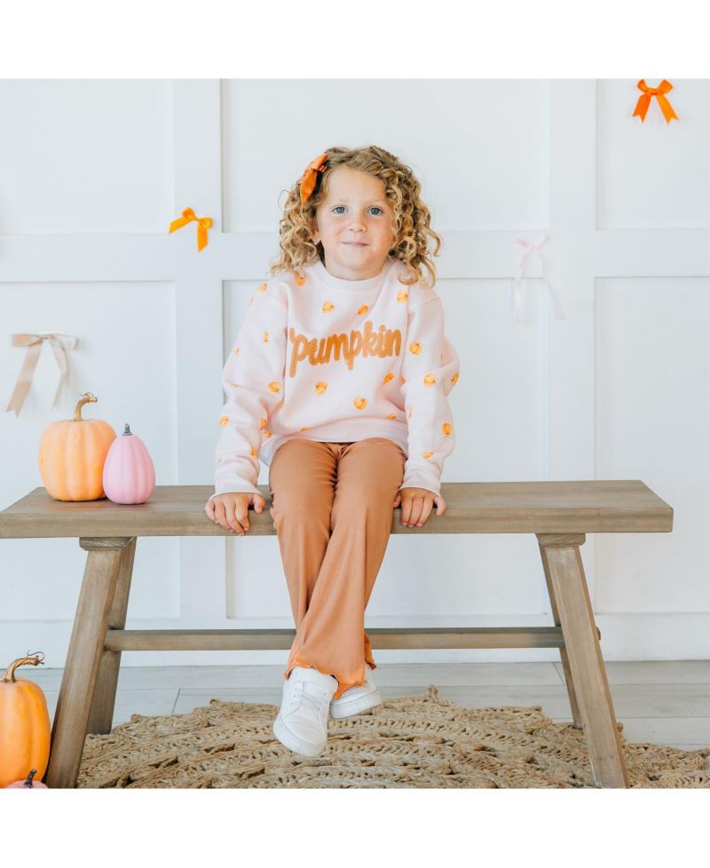 Big Girls Pumpkin Stitch Patch Sweatshirt