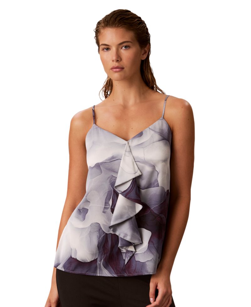 Women's V-Neck Ruffle-Front Satin Camisole