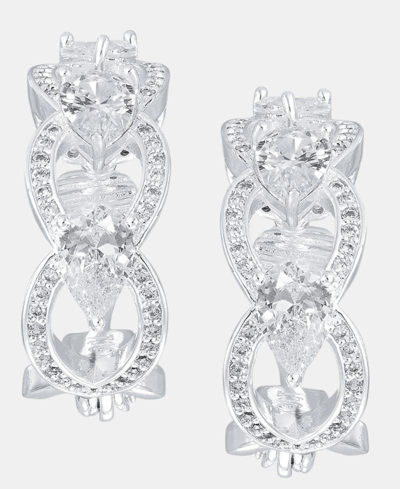 Silver-Tone Navette Crystal Hoop Comfort Clip Earrings