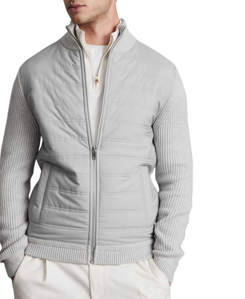 Men's Trainer Hybrid Quilt and Knit Funnel-Neck Jacket