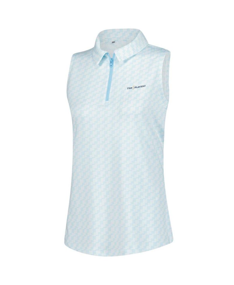 Women's Aqua THE PLAYERS Drive Clubhouse Grid Sleeveless Polo Shirt