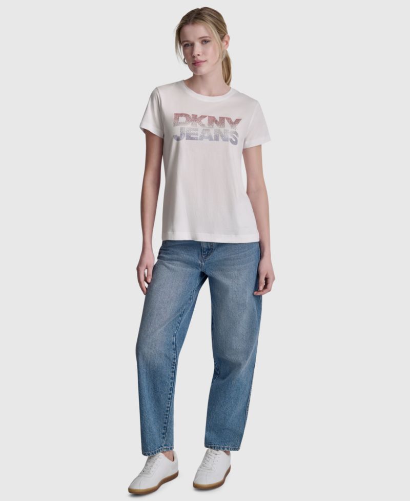 Women's Stacked Ombre Mini Rhinestone Logo Crewneck T-Shirt