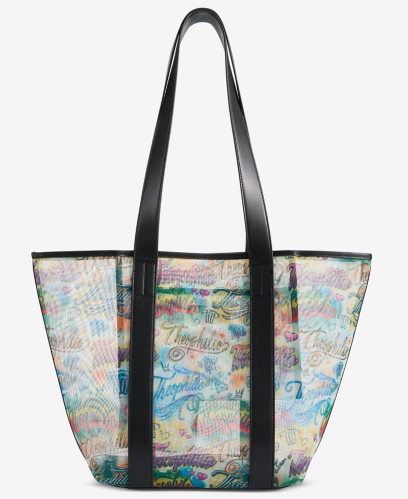 Graffiti Print Mesh Tote Bag & Removable Pouch Set