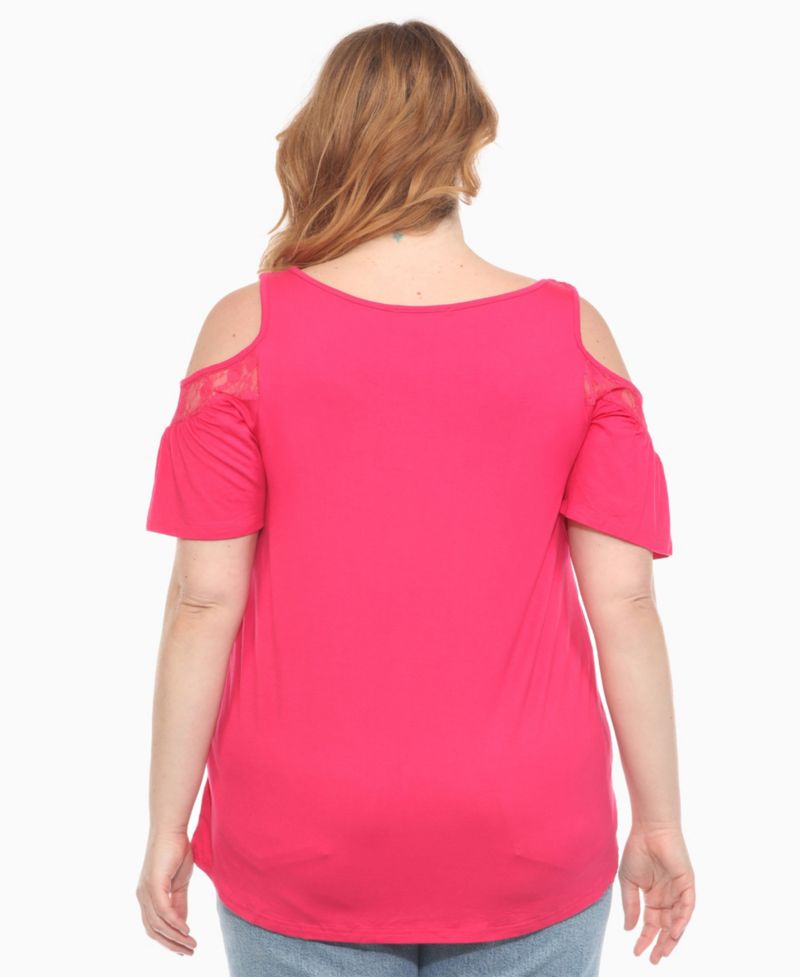Plus Size Cold Shoulder Lace Trim Knit Top