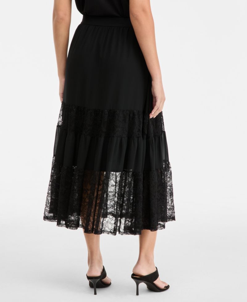 Women's Lace-Trim Tiered Midi Skirt