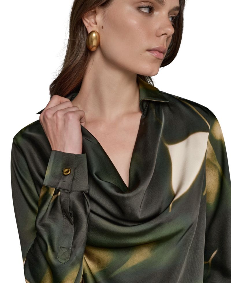 Women's Printed Satin Long-Sleeve Top