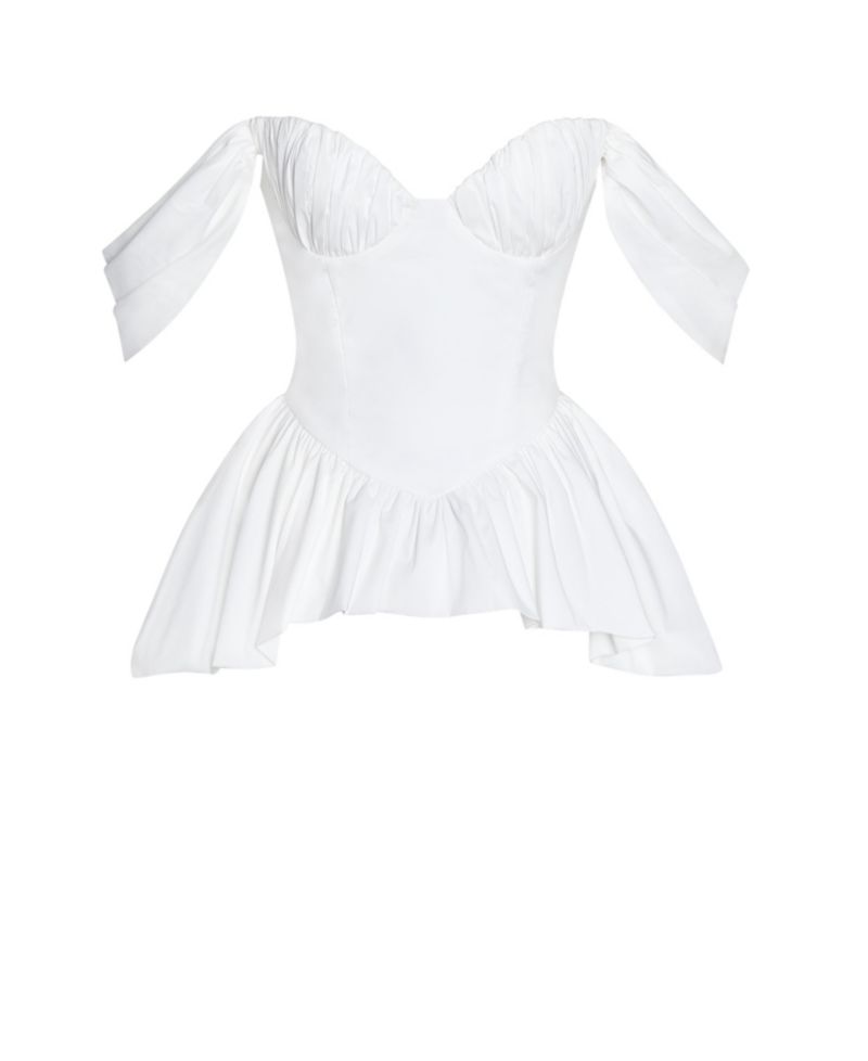 Women Qistina White Off-shoulder Bubble Hem Peplum Cotton Top