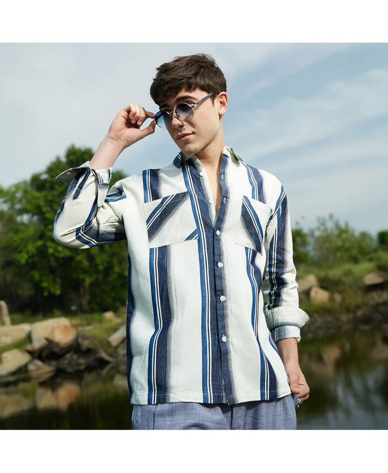 Men's Shadow-Striped Oversized Shirt.