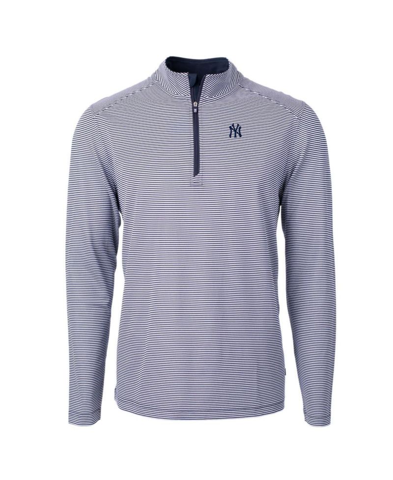 Men's Navy/White New York Yankees Virtue Eco Pique Micro Stripe Quarter-Zip Pullover