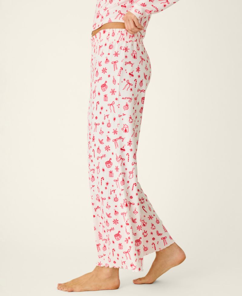 Women's Femme De Noel Christmas Flocked-Dot Wide-Leg Pants