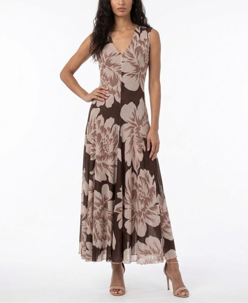 Women's V-Neck Floral Stretch Knit Dress
