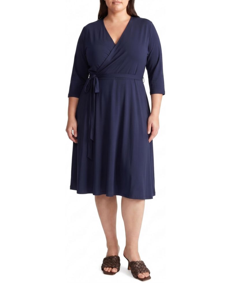 Plus Size The Divine Midi V-Neck 3/4-Sleeve Wrap Dress