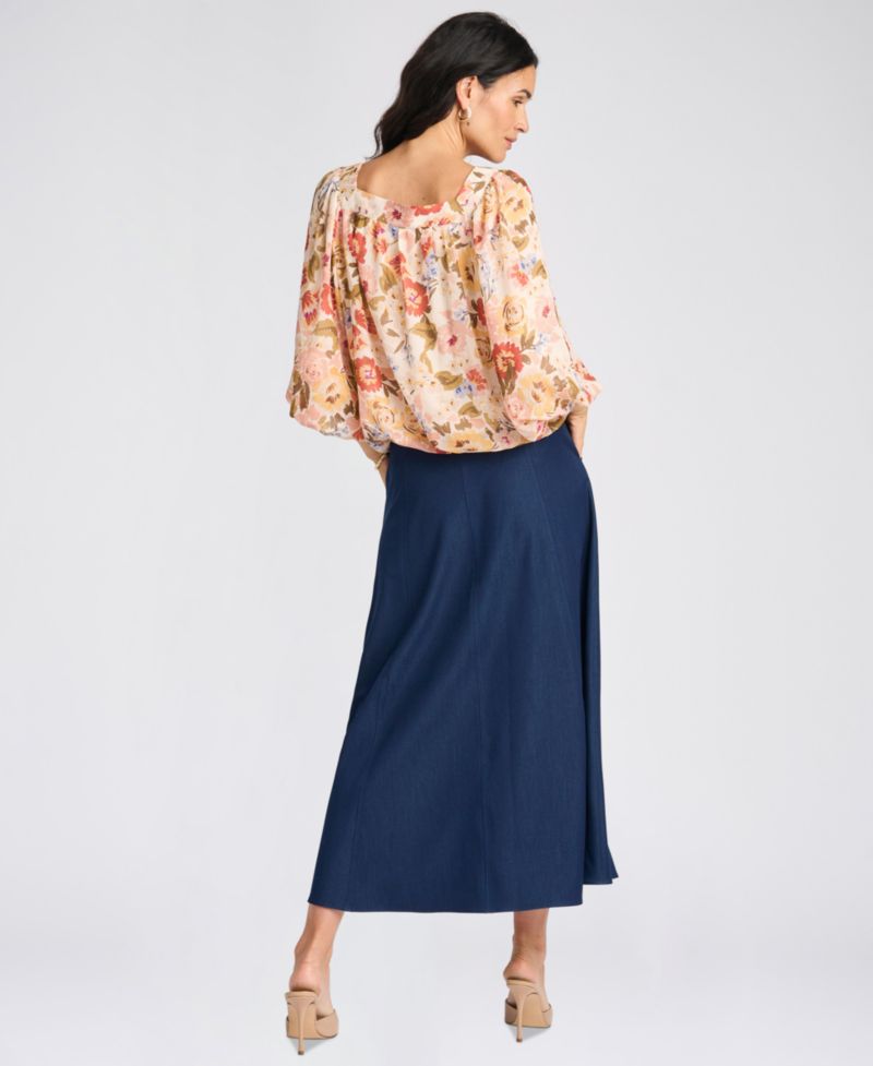 Women's Square-Neck 3/4-Sleeve Floral Blouse