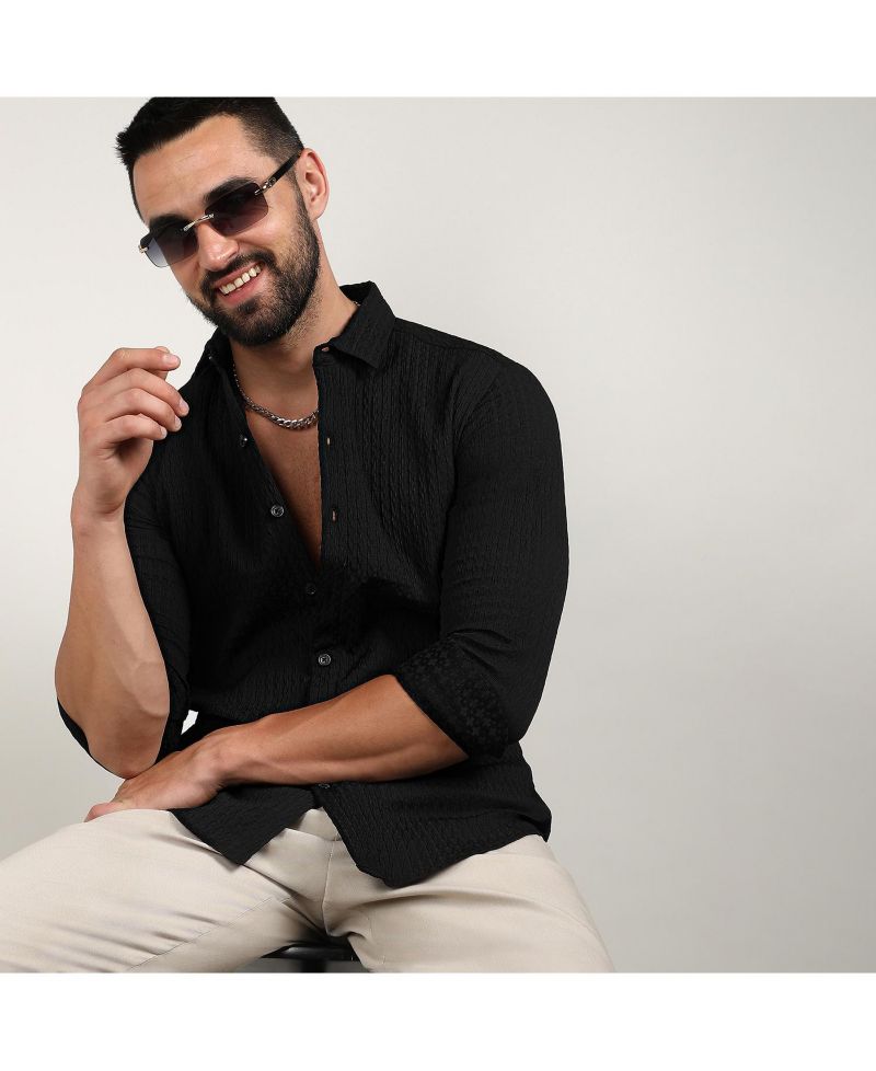 Men's Onyx Black Chain-Creased Shirt