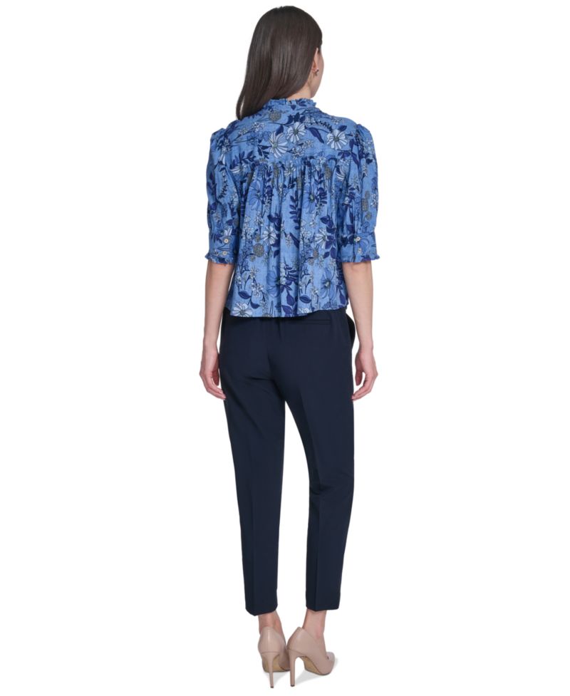 Women's Floral Print Elbow-Sleeve Blouse