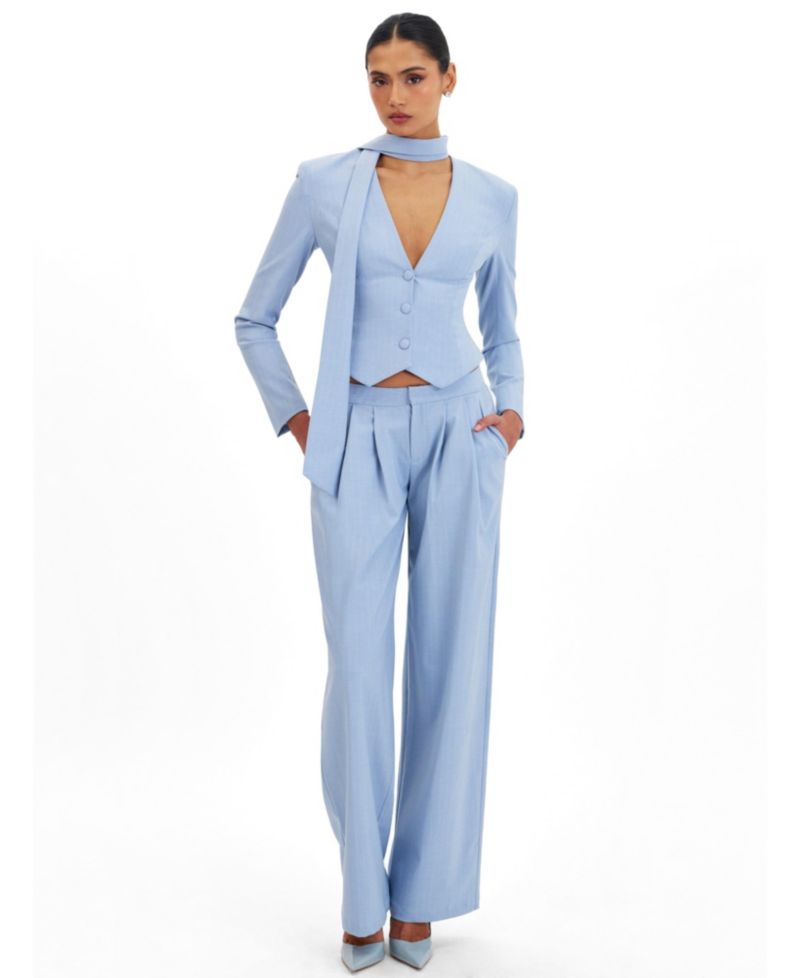 Women's Renley Sky Blue Pinstripe Peplum Blazer