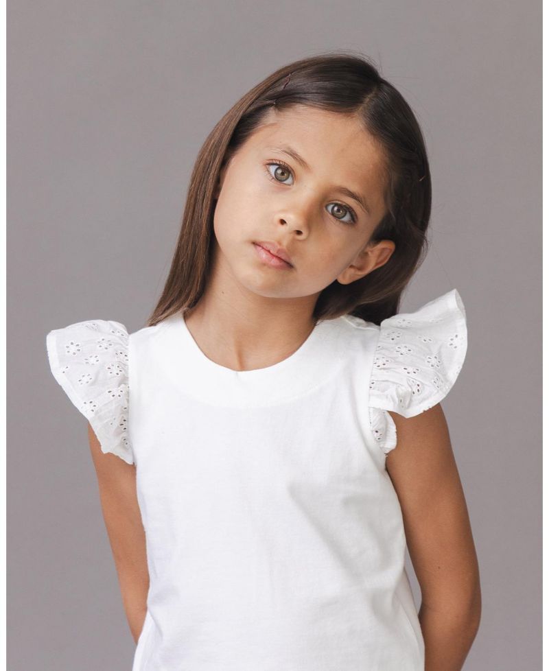 Hope and Henry Little and Big Girls' Organic Knit Top with Eyelet Flutter Sleeves
