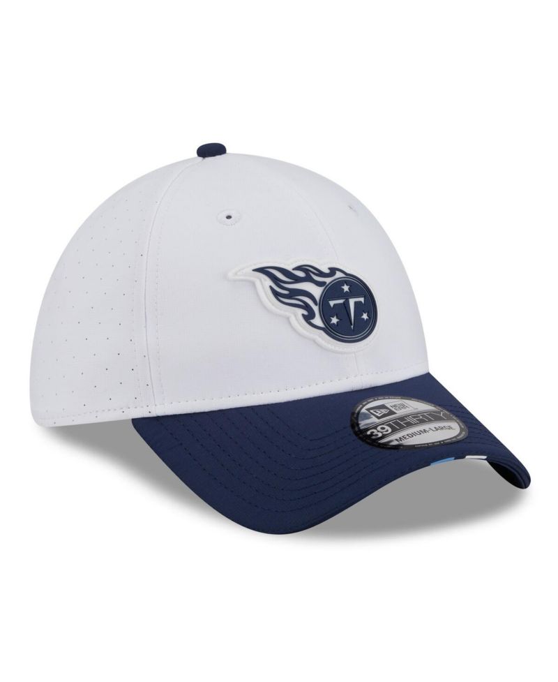 Men's White/Navy Tennessee Titans 2025 NFL Training Camp 39THIRTY Flex Hat