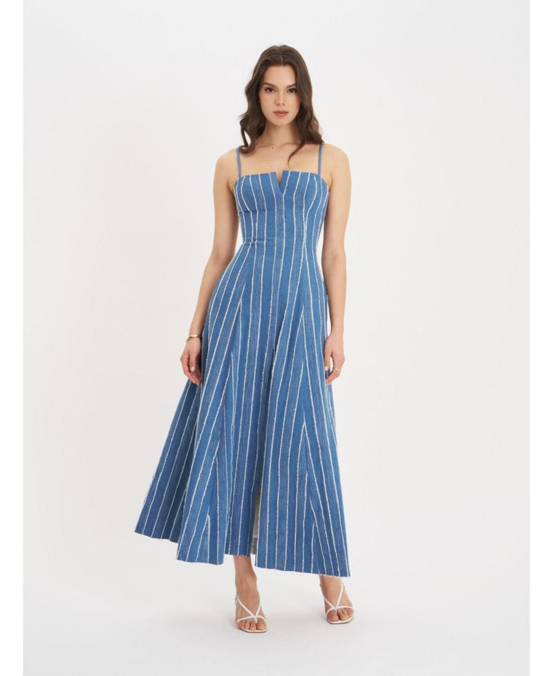 Women's Abygail Stripe Cotton Denim Maxi Dress