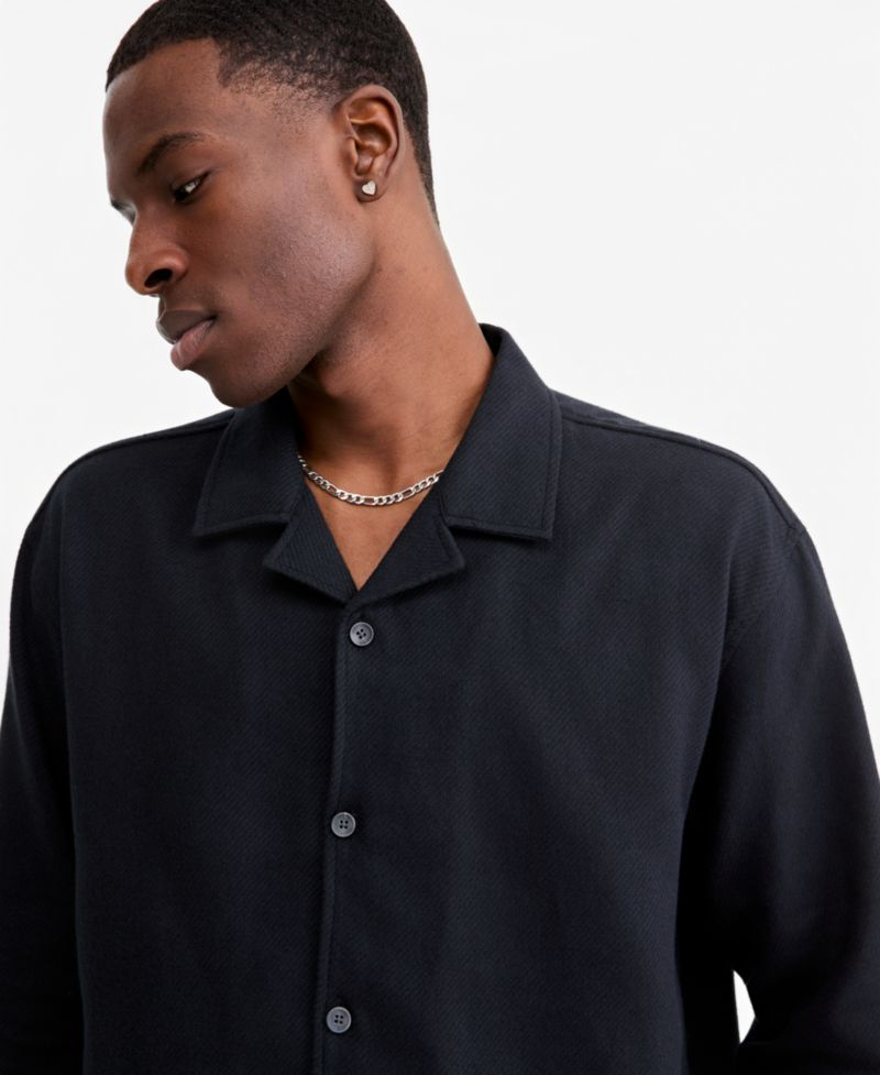 Men's Flannel Camp Collar Relaxed-Fit Shirt
