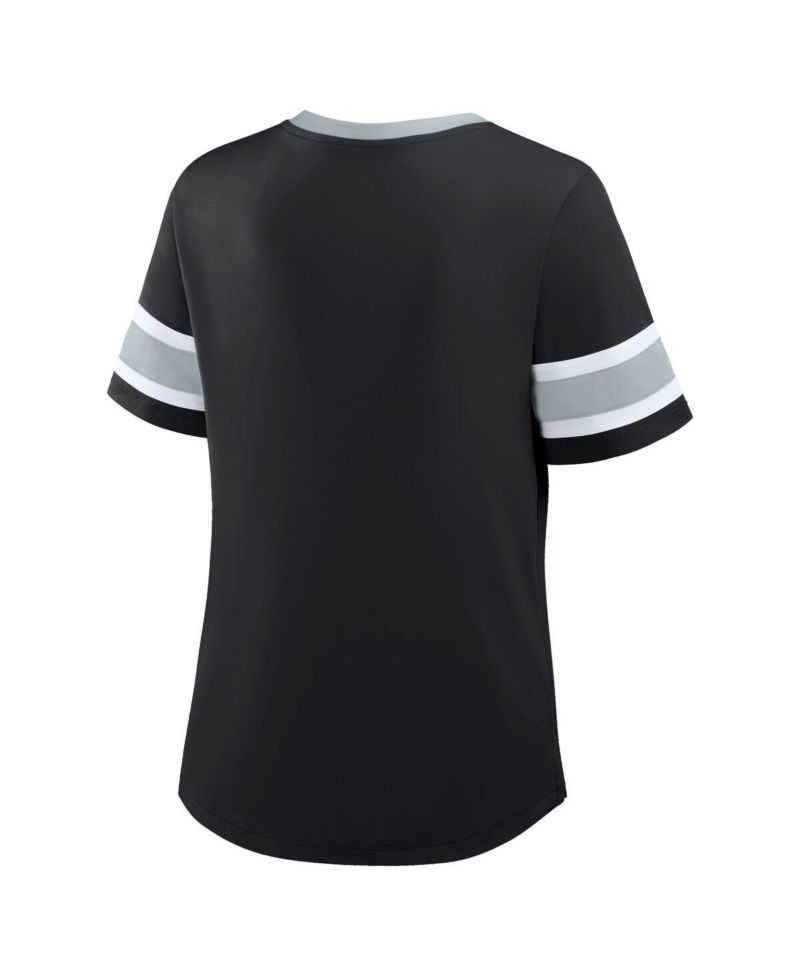 Women's Black Las Vegas Raiders Redzone Draw Play Athena Lace-Up T-Shirt