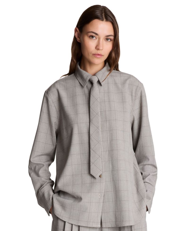 Women's Boyfriend Plaid Button Down Shirt with Tie"