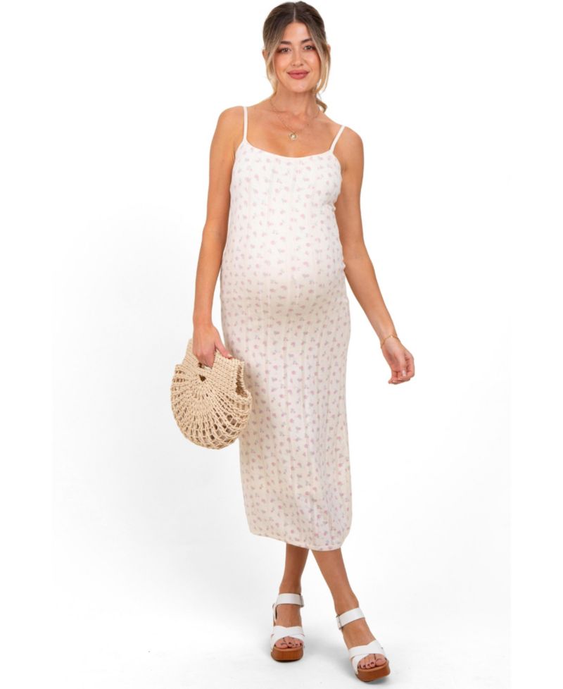 Women's Ivory Floral Pointelle Knit Midi Dress