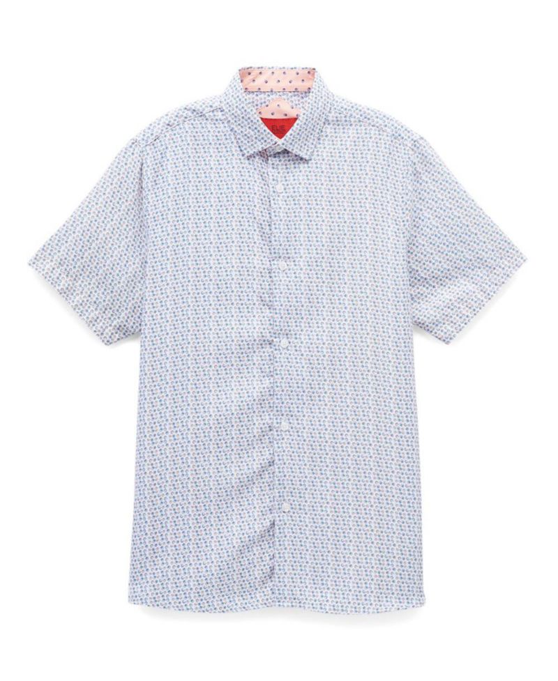 Big Boys Blue Printed Button-Down Slim Fit Shirt