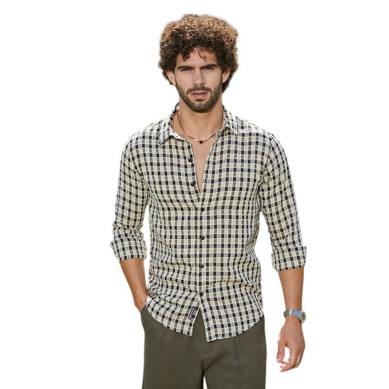 Men's Navy Blue & Cream White Glen Check Shirt