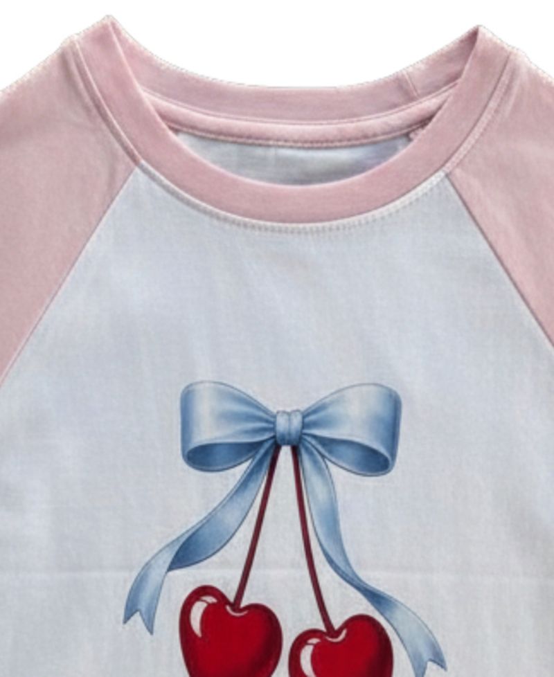Girls' 7-16 Print Raglan Sleeve Crewneck T-Shirt
