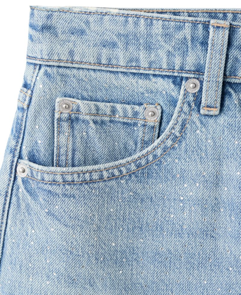 Women's Strass Mid-Rise Rhinestone Denim Shorts, 2.95" Inseam